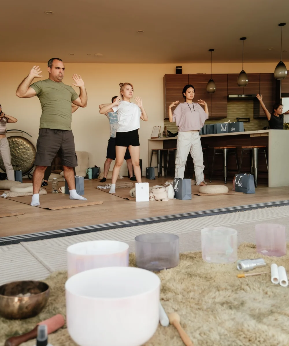 Participants practicing movement and sound at The Nest